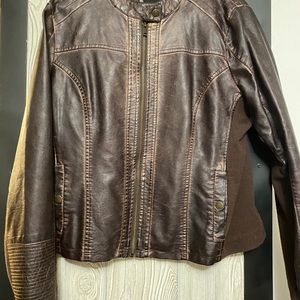 Brown Basic Faux Leather Jacket